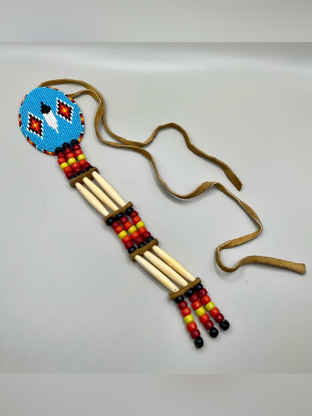 Vintage Plains Style Beaded Leather Necklace Hair Pipe Bone Beads southwestern